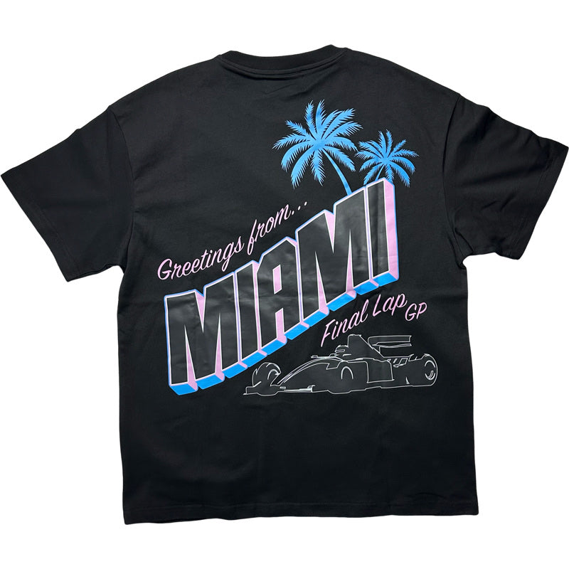 Greetings From Miami Graphic Tee Black